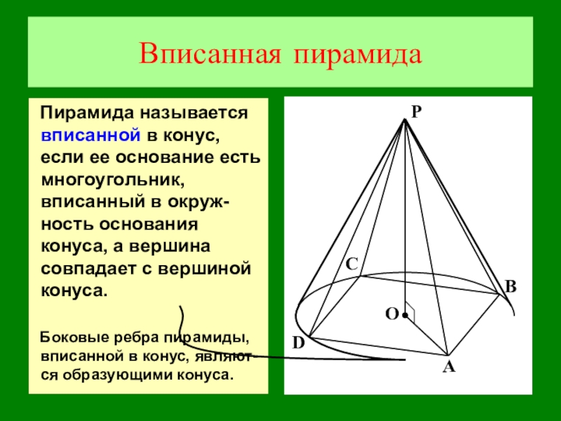 Основание пирамиды прямоугольник 18 18. Пирамида вписанная в конус. Конус вписан в треугольную пирамиду. В конус вписана правильная четырехугольная пирамида. Ребра пирамиды.