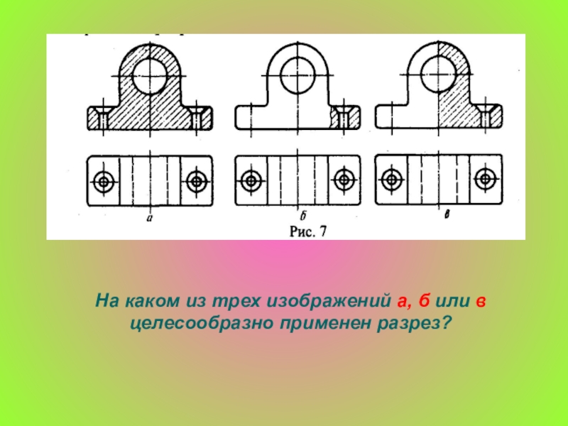 Внимательно рассмотрите рисунки на каком из трех изображений а в или с целесообразно применен разрез