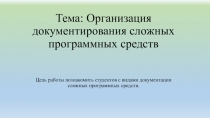 Презентация по дисциплине Документирование и сертификация Организация документирования сложных программных средств