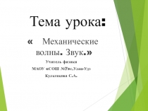 Презентация по физике на тему :  Механические волны.Звук