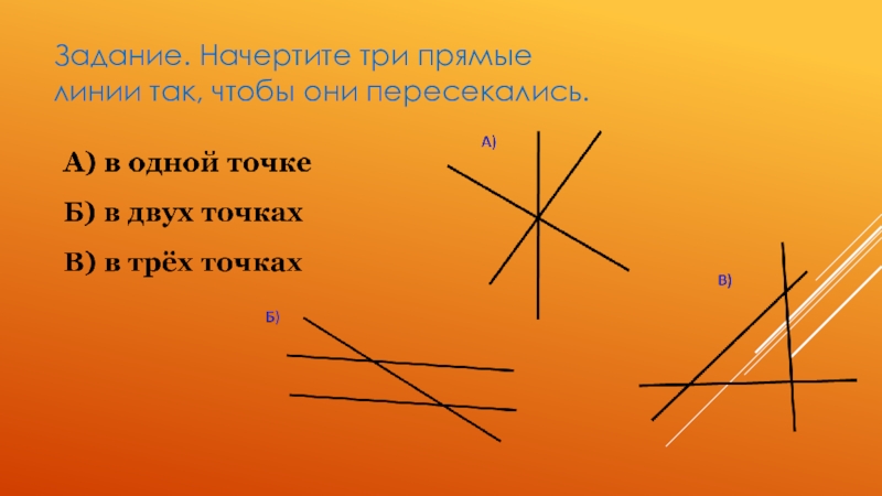 Нарисуйте 8 прямых так чтобы они пересекались ровно в 11 точках