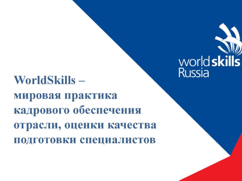 Презентация Презентация WorldSkills - мировая практика кадрового обеспечения отрасли, оценки качества подготовки специалистов.