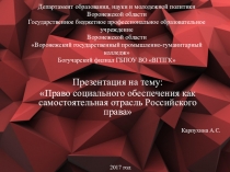 Презентация по Праву социального обеспечения: ПСО как самостоятельная отрасль российского права