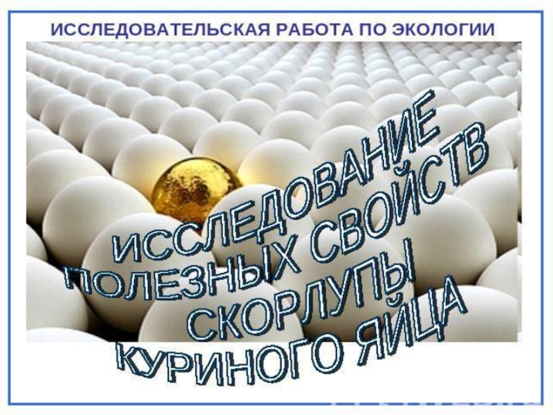 Презентация Исследовательская работа по экологии Исследование качества яиц