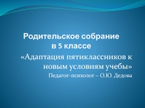 Презентация к родительскому собранию на тему: Адаптация пятиклассников к новым условиям учебы