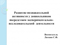 Презентация Развитие познавательной активности у дошкольников посредством экспериментально- исследовательской деятельности