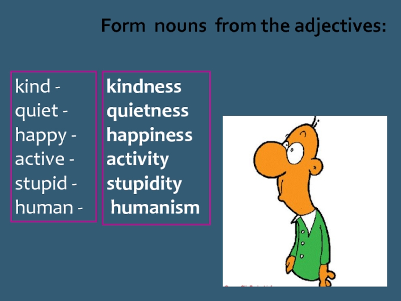 Kind прилагательное. Adjectives formed from Nouns. Happy Noun form. Forming Nouns from adjectives. Kinds of adjectives.