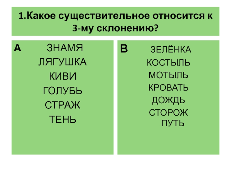 Какие имена существительные относятся к 1 склонению. К третьему склонению относится существительное.