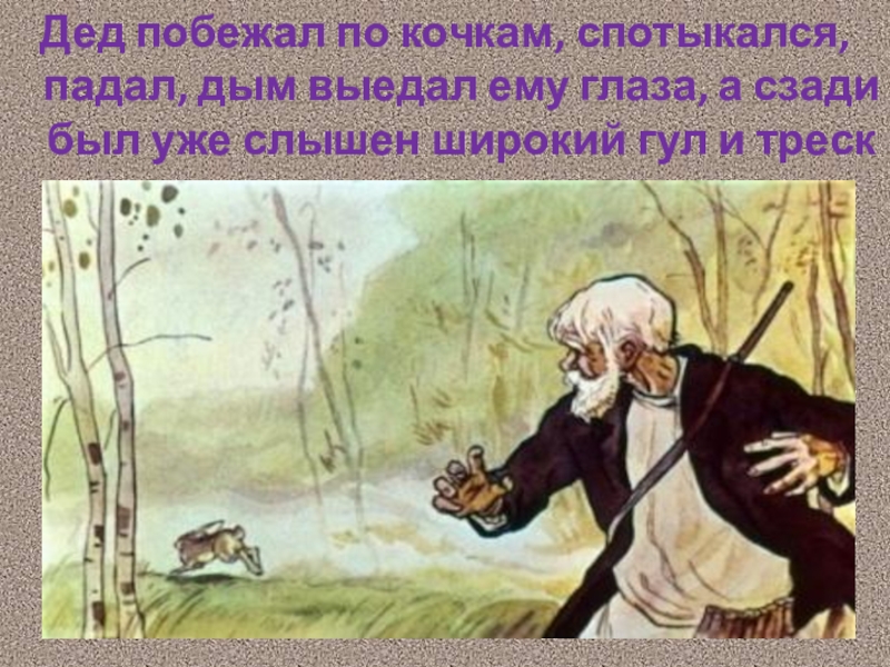 Заячьи лапы конспект урока в 5 классе. К. Паустовский "заячьи лапы". Рисунок к рассказу заячьи лапы. Дед побежал по кочкам спотыкался падал. Иллюстрация к произведению Паустовского заячьи лапы.