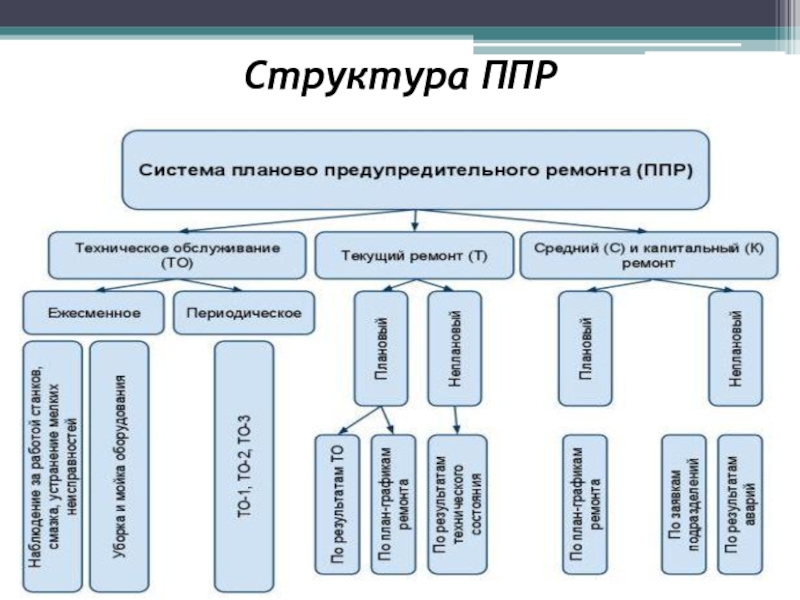 Структура оборудования. Схема планово предупредительного ремонта автомобиля. ППР планово предупредительный ремонт. Система ППР схема. Структура системы ППР.