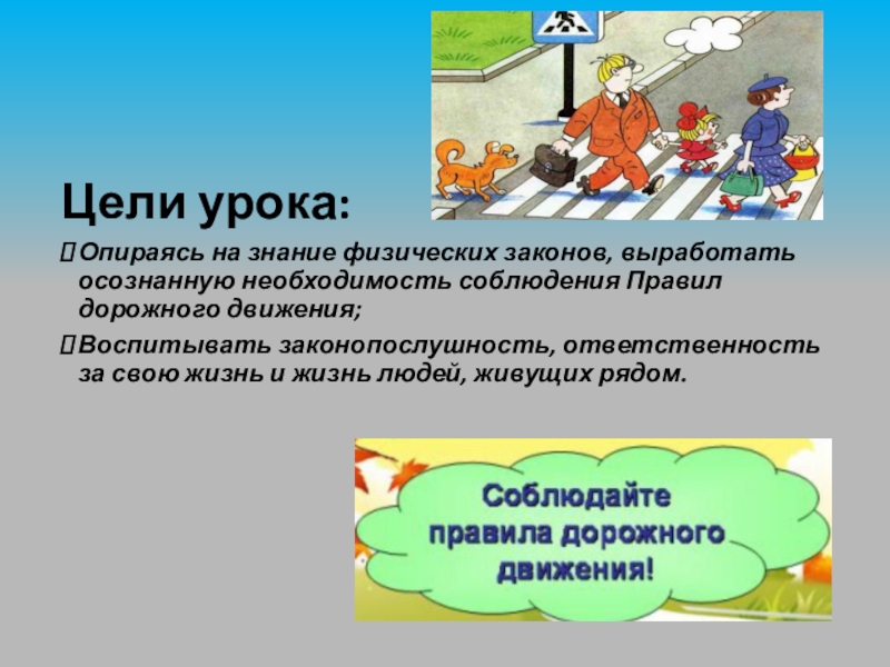 Необходимость соблюдения. Презентация на тему физика и безопасность. Физика и безопасность человека. Физика и дорожное движение. Личные цели на уроке ПДД.