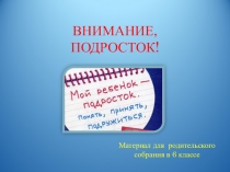 ПРЕЗЕНТАЦИЯ НА ТЕМУ: ВНИМАНИЕ, ПОДРОСТОК!