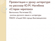 Презентация к уроку литературе по рассказу Ю.М. Нагибина Старая черепаха