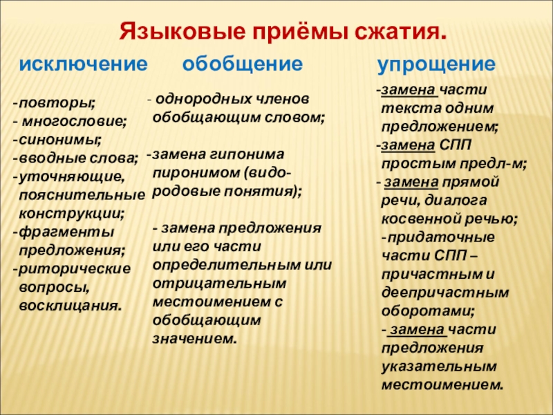 Языковые приемы. Исключение обобщение упрощение. Прием исключения обобщения и упрощения. Исключение обобщение упрощение примеры.