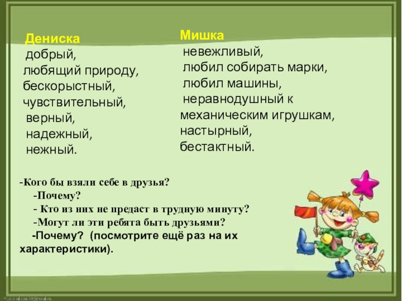 Характеристика героя 3 класс. Сиквейнк рассказу он живой и светится. Синквейн по он живой и светится. Характеристика Дениски из рассказа Драгунского. Он живой и светится характеристика героев.