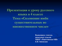 Презентация по русскому языку на тему Склонение имён существительных во множественном числе (4 класс)