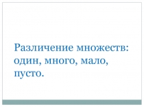 Презентация по математическим представлениям на тему Различение множеств: один, много, мало, пусто.