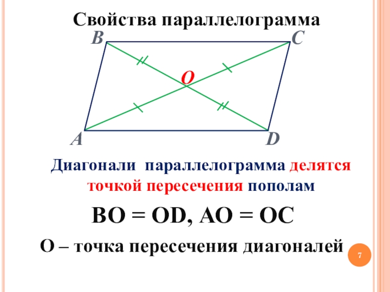 Можно ли вписать параллелограмм. Свойства параллелограмма диагонали параллелограмма. Свойства диагоналей параллелограмма и его сторон. Взаимосвязь между сторонами и диагоналями параллелограмма. Диагональ в парале свойства.