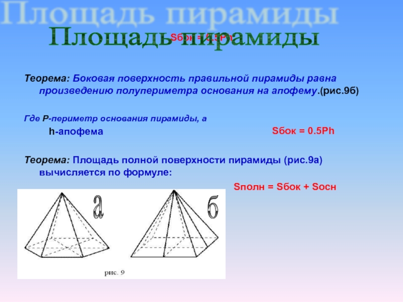 Произведение периметра основания на апофему. Периметр правильной пирамиды. Площадь поверхности пирамиды пирамида 10 класс. Формула периметра поверхности пирамиды. Как найти периметр основания пирамиды.