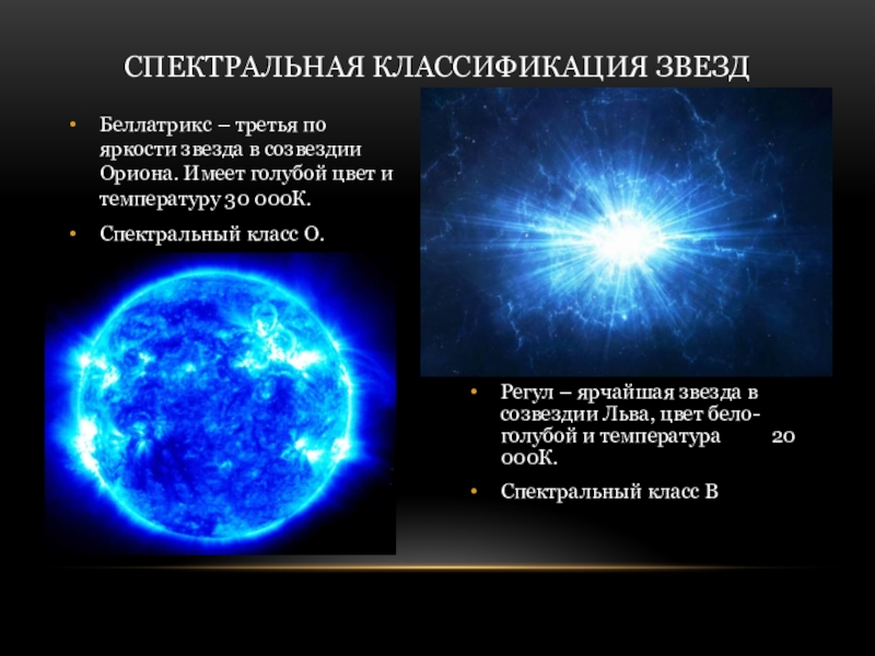 Четвертая по яркости звезда. Звезда Беллатрикс Ориона. Спектральная классификация звёзд. Регул (звезда).