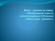 Мини – проект на тему: Изображение зимы в стихотворении С.Есенина Поет зима - аукает