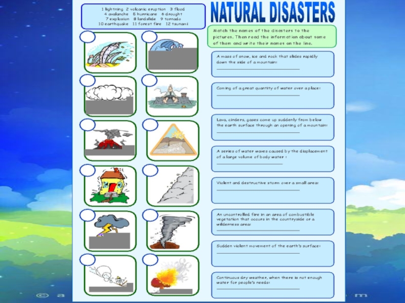 Disasters questions. Природные бедствия на английском. Природные катаклизмы на английском. Тема natural Disasters. Стихийные бедствия на английском 8 класс.