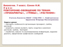 Презентация по биологии на тему Обобщающий урок по темам Прокариоты. Грибы. Растения. 7 класс.