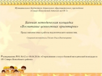 Базовая методическая площадка Воспитание ценностных ориентиров Представление опыта работы педагогического коллектива.