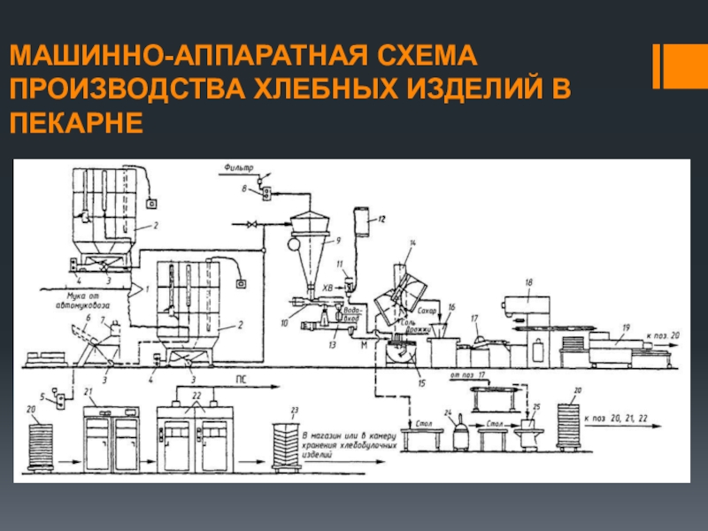 Машинно аппаратурная схема линии производства затяжного печенья и крекера