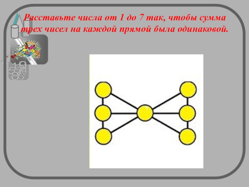 Три находиться. Расставьте цифры так чтобы сумма цифр. Расставить цифры так чтобы сумма была. Расставить цифры от 1 до 7. Расставь в кружочки числа от 1 до 7.