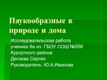 Исследовательская работа Паукообразные в природе и дома