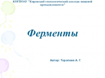 Презентация по химии на тему Ферменты (СПО)