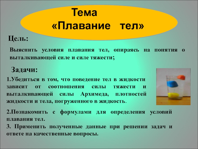 Условия плавания тел физика 7 класс презентация