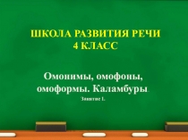 ШКОЛА РАЗВИТИЯ РЕЧИ: КУРС РЕЧЬ Т. Н. СОКОЛОВА. 4 КЛАСС. ПРЕЗЕНТАЦИЯ К ЗАНЯТИЮ №1 ОМОНИМЫ, ОМОФОНЫ, ОМОФОРМЫ. КАЛАМБУРЫ.