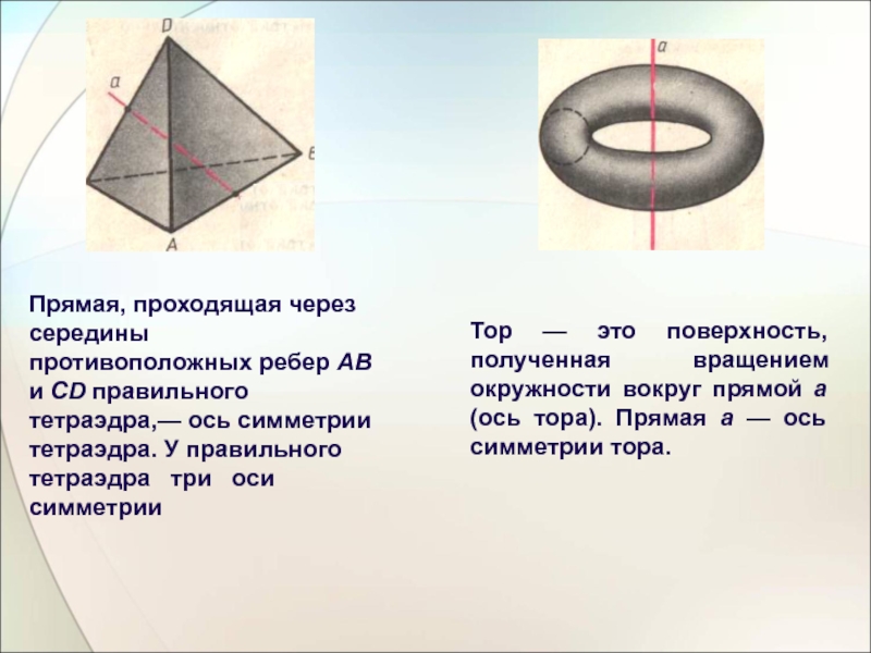 Противолежащие ребра. Симметрия геометрия 9 класс. Сфера касается всех ребер тетраэдра. Оси симметрии тетраэдра. Прямая проходящая через середины противоположных ребер тетраэдра.
