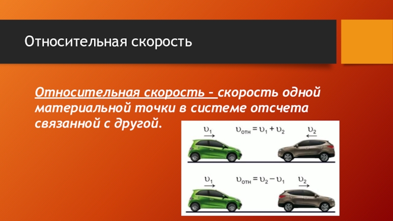 Модуль относительной скорости автомобилей