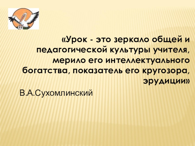 «Урок - это зеркало общей и педагогической культуры учителя, мерило его интеллектуального богатства, показатель его кругозора, эрудиции»