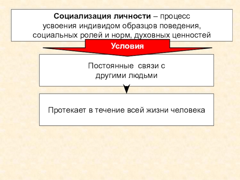 Процесс усвоения индивидом образцов поведения социальных ролей и норм духовных ценностей