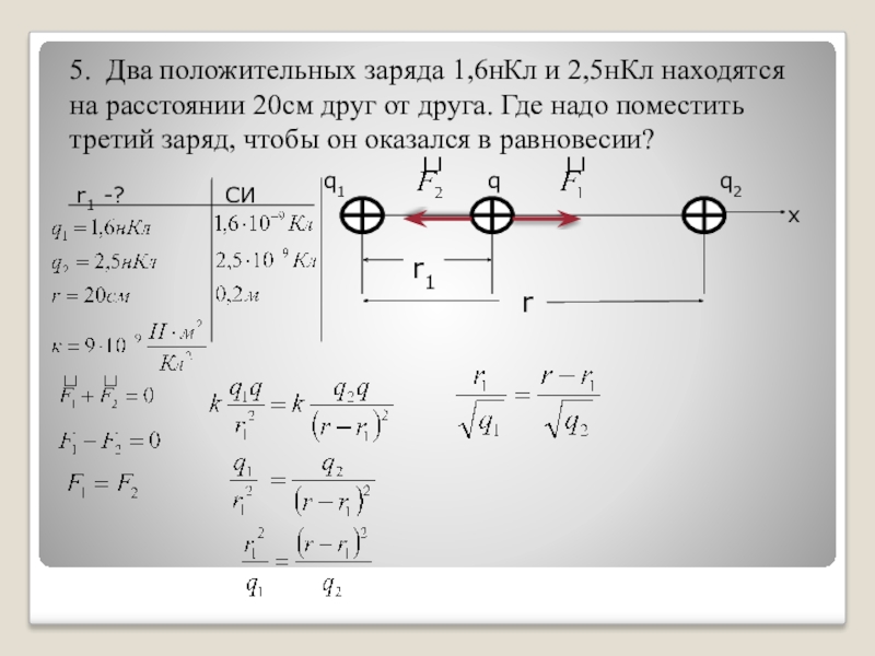 Заряды 90 и 10 нкл