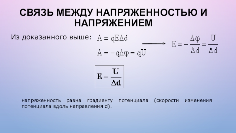 Связь между напряженностью и потенциалом