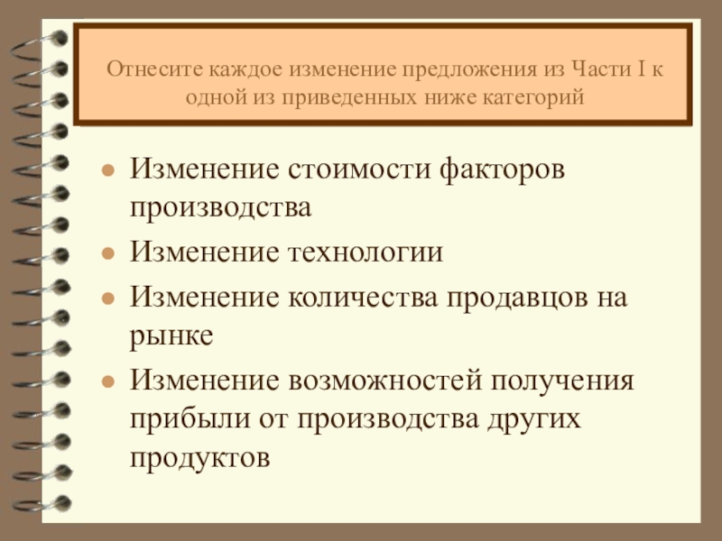 Каждое изменение. Изменение технологии производства. Фактор производства количество продавцов на рынке. Формы предложения о поправках.