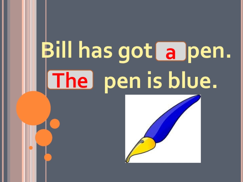 The Pen is Blue. Your Pen is Blue. Has Tom got a Pen или have. I have got a Pen.