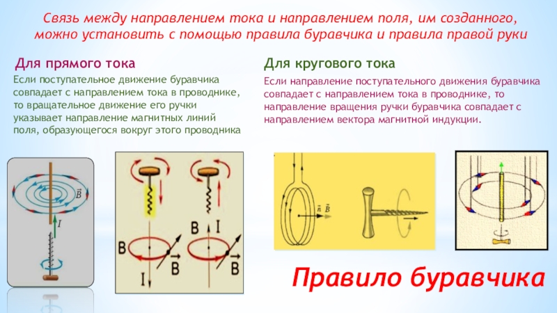 Картина магнитных линий прямого тока