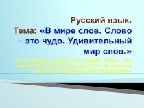 Презентация по русскому языку. Тема: В мире слов. Слово -это маленькое чудо!