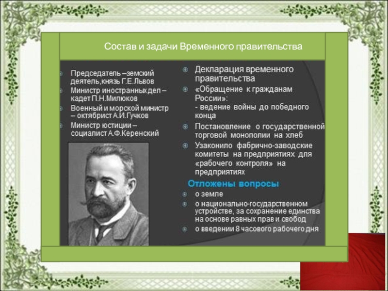 Временное правительство после июльского кризиса. Возглавил временное правительство после июльского кризиса. Задачи временного правительства. После свержения монархии стал во главе временного правительства. Задачи временного правительства 1917.