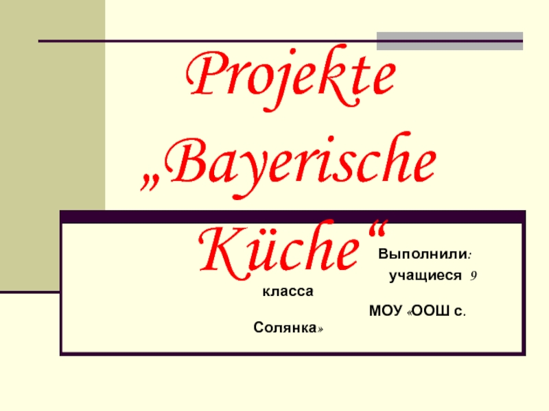 Презентация Образовательный проект Баварская кухня для учащихся старших классов