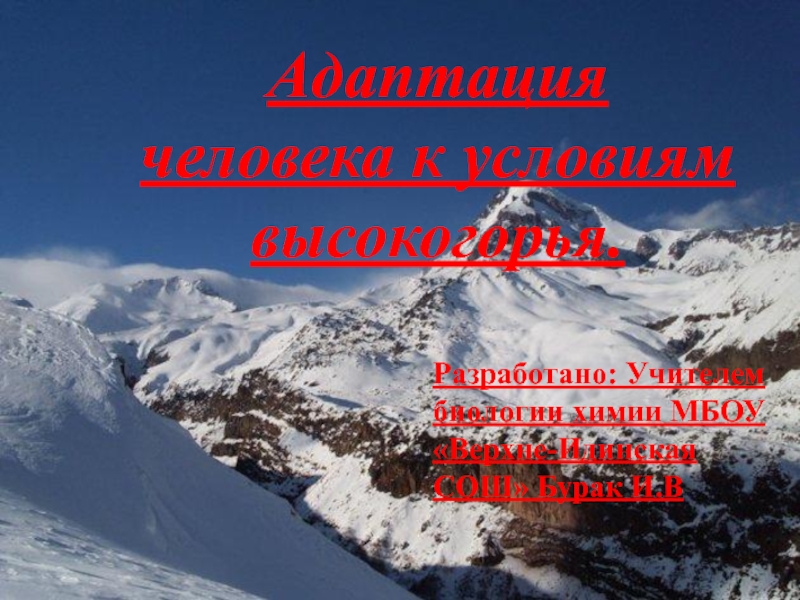 Презентация по биологии на тему  Адаптация человека в условиях высокогорья