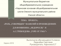 ПРОЕКТ на тему: Роль говорящих фамилии в произведениях Д.И.Фонвизина „ Недоросль ” и А.С.Грибоедова „Горе от ума ”