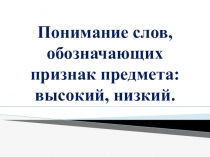 Понимание слов, обозначающих признак предмета: высокий, низкий