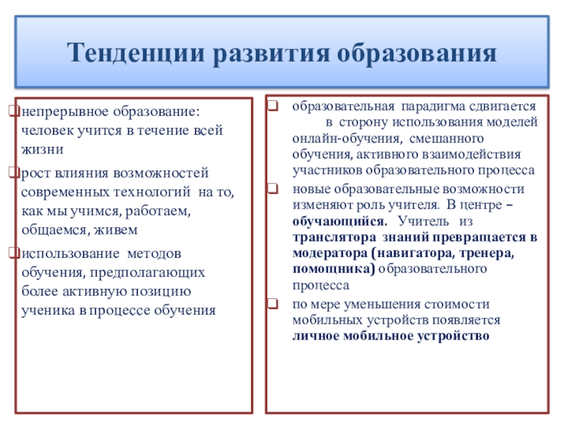 Характеристика тенденций образования